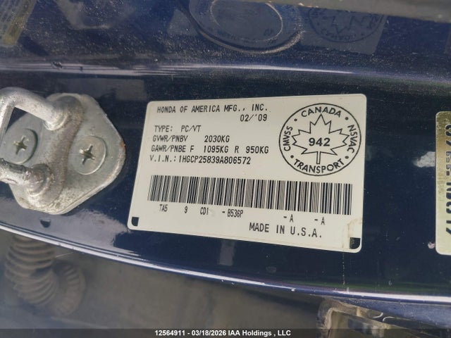 Aukcja sprzedaży 2009 Honda Accord Ex-l, vin: 1HGCP25839A806572, numer aukcji: 12564911