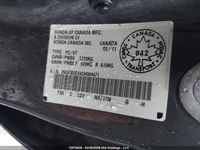 12576425 :رقم المزاد ، 2HGFB2E55CH004471 vin ، 2012 Honda Civic Ex مزاد بيع