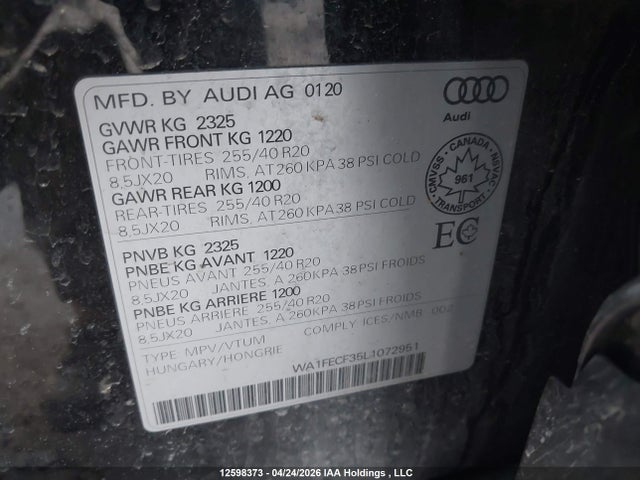 Aukcja sprzedaży 2020 Audi Q3 Prestige S-line, vin: WA1FECF35L1072951, numer aukcji: 12598373