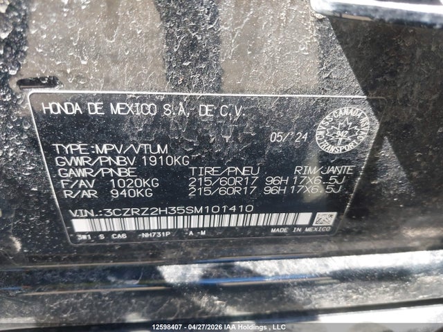 3CZRZ2H35SM101410 Honda Hr-v Lx Awd
