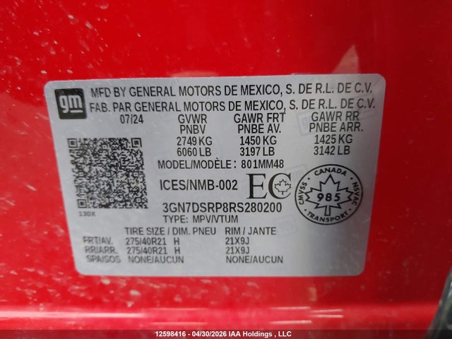 Aukcja sprzedaży 2024 Chevrolet Equinox Ev Rs, vin: 3GN7DSRP8RS280200, numer aukcji: 12598416