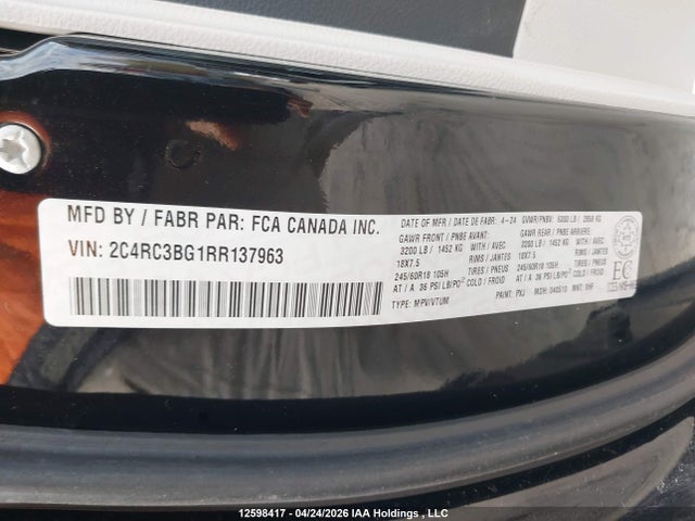 Продажа на аукционе авто 2024 Chrysler Pacifica Touring L, vin: 2C4RC3BG1RR137963, номер лота: 12598417