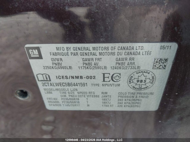 2011 Gmc Terrain Slt-2 მანქანა იყიდება აუქციონზე, vin: 2CTALWEC5B6441591, აუქციონის ნომერი: 12598446