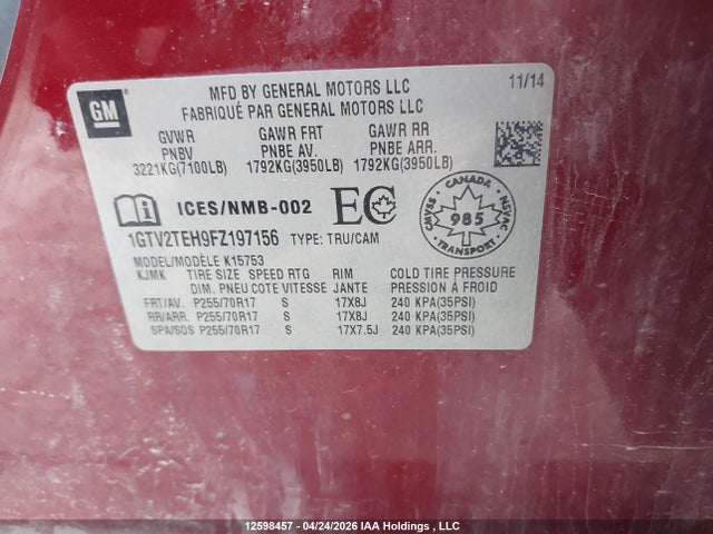 1GTV2TEH9FZ197156 GMC SIERRA 1500