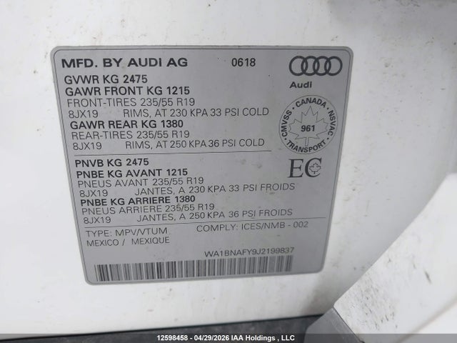 WA1BNAFY9J2199837 Audi Q5 2.0t Progressiv