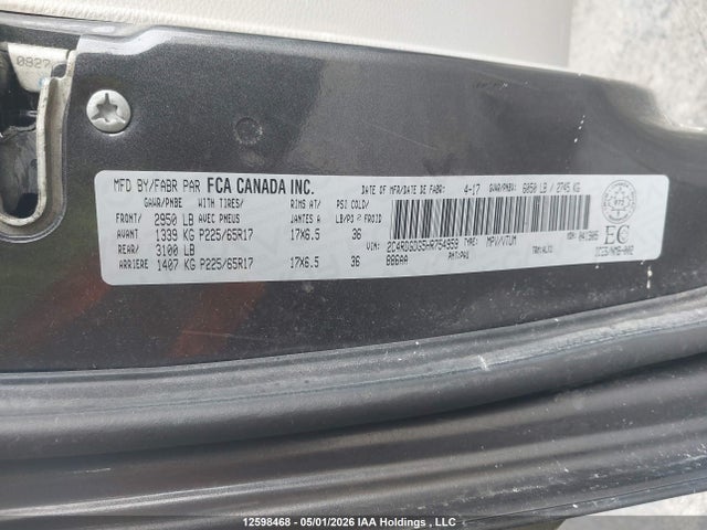 12598468 :رقم المزاد ، 2C4RDGDG5HR754959 vin ، 2017 Dodge Grand Caravan Crew مزاد بيع