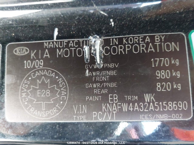 Aukcja sprzedaży 2010 Kia Forte 2.4l Sx, vin: KNAFW4A32A5158690, numer aukcji: 12598474