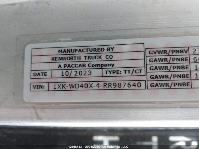 Продаж на аукціоні авто 2024 Kenworth W900, vin: 1XKWD40X4RR987640, номер лоту: 12598483