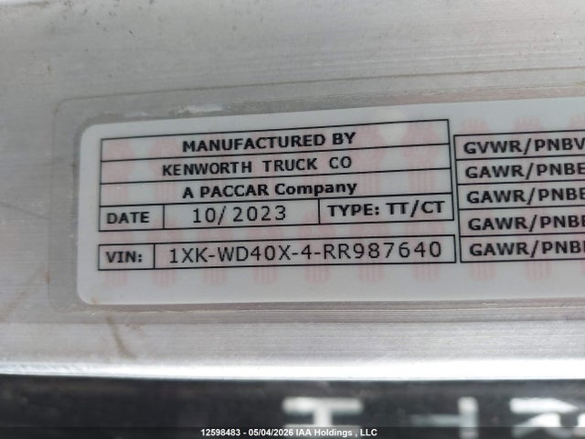 Продаж на аукціоні авто 2024 Kenworth W900, vin: 1XKWD40X4RR987640, номер лоту: 12598483