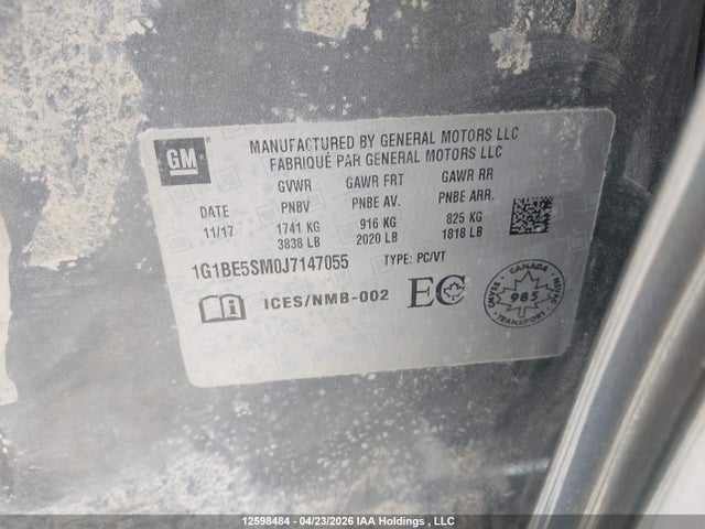 1G1BE5SM0J7147055 Chevrolet Cruze Lt Auto