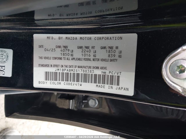 12598487 :رقم المزاد ، JM1BPABM2S1788383 vin ، 2025 Mazda Mazda3 مزاد بيع