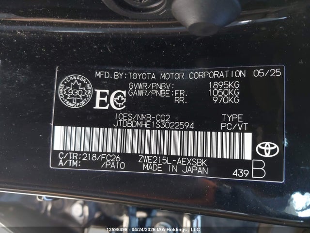 JTDBDMHE1S3022594 Toyota Corolla Hybrid Se