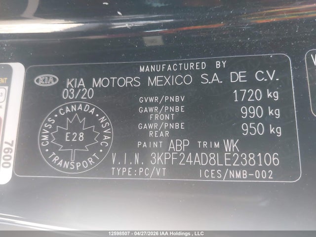 3KPF24AD8LE238106 KIA Forte
