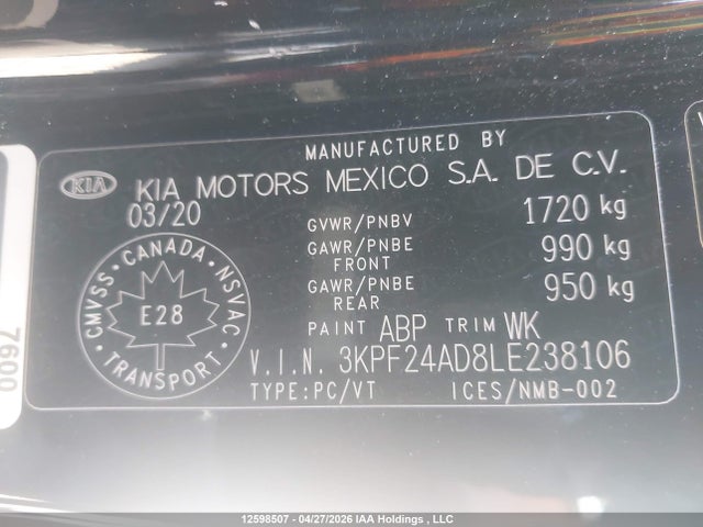 3KPF24AD8LE238106 KIA Forte