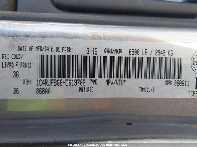 1C4RJFBG8HC619702 Jeep Grand Cherokee Limited