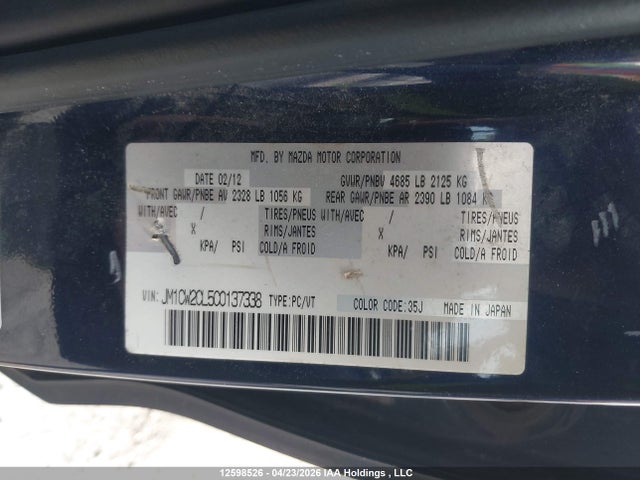 2012 Mazda Mazda5 Gs მანქანა იყიდება აუქციონზე, vin: JM1CW2CL5C0137338, აუქციონის ნომერი: 12598526