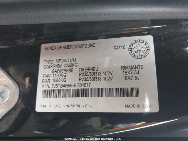 5J8TB4H59HL801617 Acura Rdx Technology