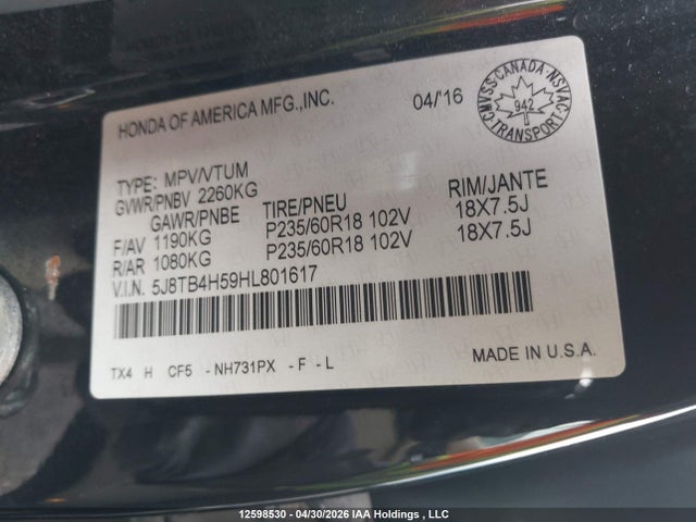 5J8TB4H59HL801617 Acura Rdx Technology