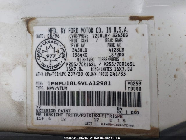 12598531 :رقم المزاد ، 1FMFU18L4VLA12981 vin ، 1997 Ford Expedition مزاد بيع