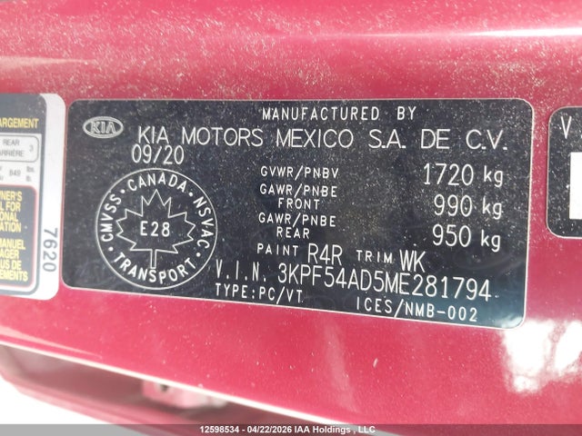 Продаж на аукціоні авто 2021 Kia Forte Ex, vin: 3KPF54AD5ME281794, номер лоту: 12598534