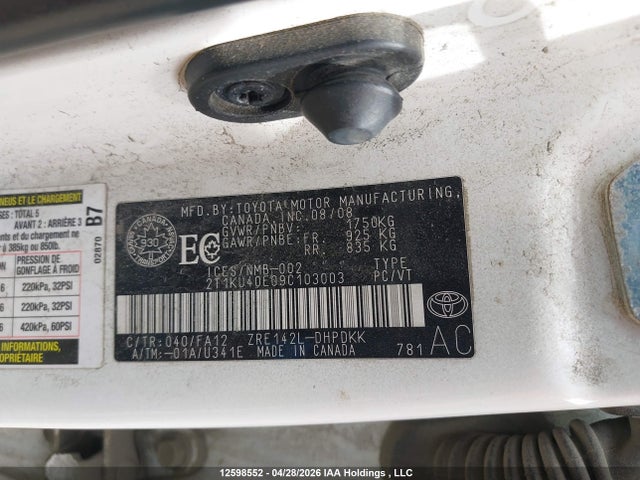 12598552 :رقم المزاد ، 2T1KU40E09C103003 vin ، 2009 Toyota Matrix Wagon مزاد بيع