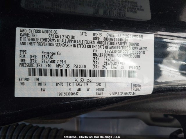 2015 Ford Focus Se მანქანა იყიდება აუქციონზე, vin: 1FADP3F27FL255510, აუქციონის ნომერი: 12598564
