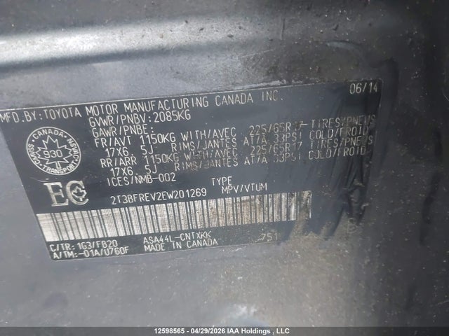 12598565 :رقم المزاد ، 2T3BFREV2EW201269 vin ، 2014 Toyota Rav4 مزاد بيع