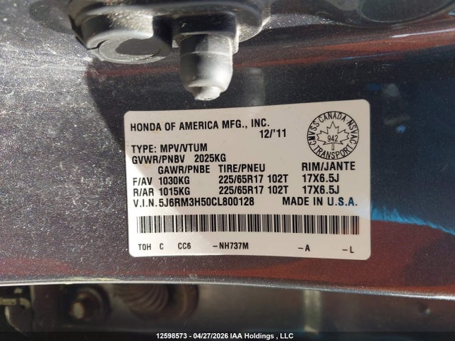 Aukcja sprzedaży 2012 Honda Cr-v Ex, vin: 5J6RM3H50CL800128, numer aukcji: 12598573