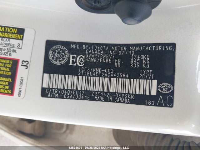 2010 Toyota Corolla S/le/xle მანქანა იყიდება აუქციონზე, vin: 2T1BU4EE2AC442584, აუქციონის ნომერი: 12598576