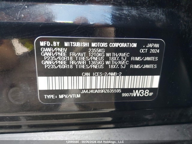 Auction sale of the 2024 Mitsubishi Outlander Es, vin: JA4J4UA89RZ635595, lot number: 12598580