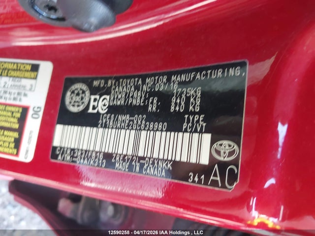 2T1BURHE2GC638980 Toyota COROLLA LE