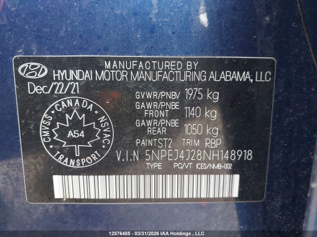 5NPEJ4J28NH148918 Hyundai Sonata Sport 1.6t 4dr