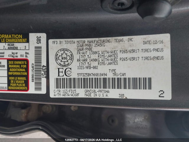 5TFDZ5BN7HX018494 Toyota Tacoma Trd Off Road/trd Sport