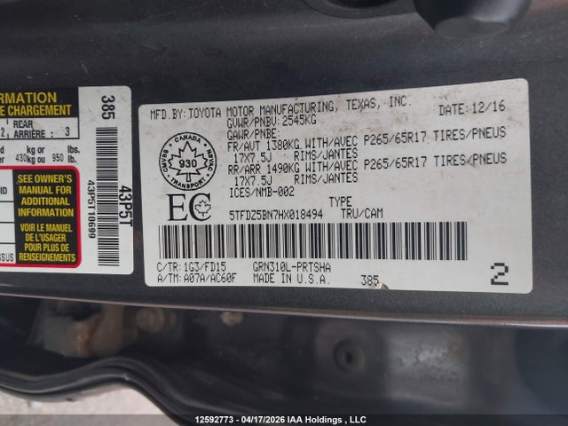 5TFDZ5BN7HX018494 Toyota Tacoma Trd Off Road/trd Sport