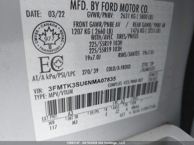 3FMTK3SU6NMA07835 Ford Mustang Mach-e Premium