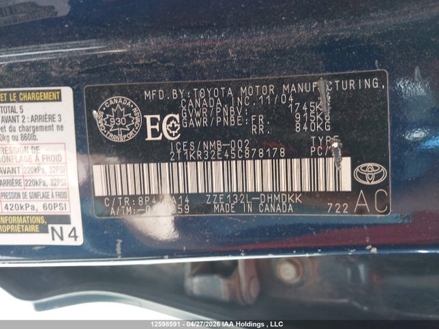 2005 Toyota Corolla Matrix Xr მანქანა იყიდება აუქციონზე, vin: 2T1KR32E45C878178, აუქციონის ნომერი: 12598591