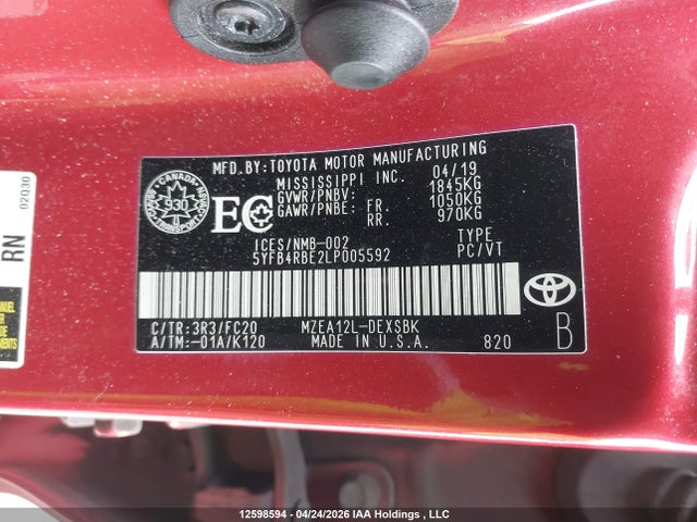 Продаж на аукціоні авто 2020 Toyota Corolla Se, vin: 5YFB4RBE2LP005592, номер лоту: 12598594