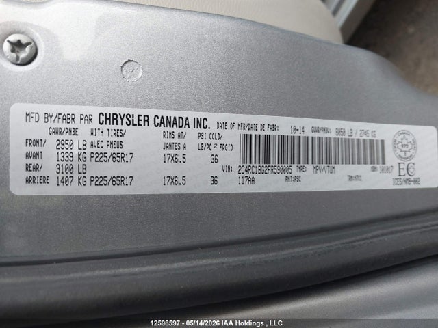 12598597 :رقم المزاد ، 2C4RC1BG2FR590005 vin ، 2015 Chrysler Town  Country Limited مزاد بيع