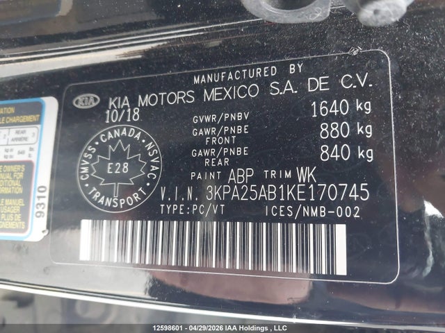 3KPA25AB1KE170745 KIA Rio Lx/lx+