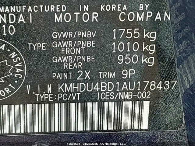 2010 Hyundai Elantra Blue/gls/se მანქანა იყიდება აუქციონზე, vin: KMHDU4BD1AU178437, აუქციონის ნომერი: 12598608