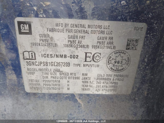 3GNCJPSB1GL267203 Chevrolet TRAX 1LT