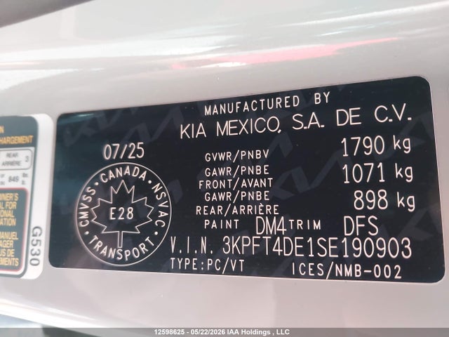 2025 Kia K4 Lx/lxs მანქანა იყიდება აუქციონზე, vin: 3KPFT4DE1SE190903, აუქციონის ნომერი: 12598625