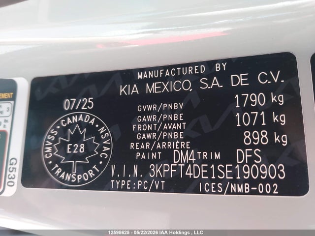 2025 Kia K4 Lx/lxs მანქანა იყიდება აუქციონზე, vin: 3KPFT4DE1SE190903, აუქციონის ნომერი: 12598625