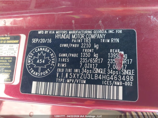 5XYZU3LB4HG463498 Hyundai Santa Fe Sport 2.4 Premium