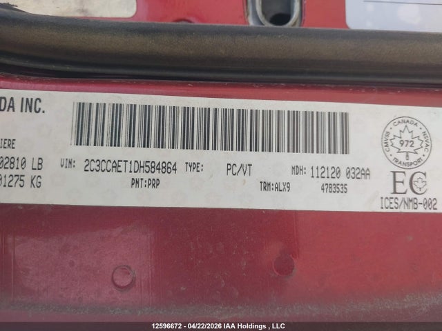 12596672 :رقم المزاد ، 2C3CCAET1DH584864 vin ، 2013 Chrysler 300c مزاد بيع