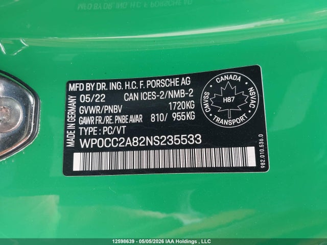 WP0CC2A82NS235533 Porsche 718 Spyder