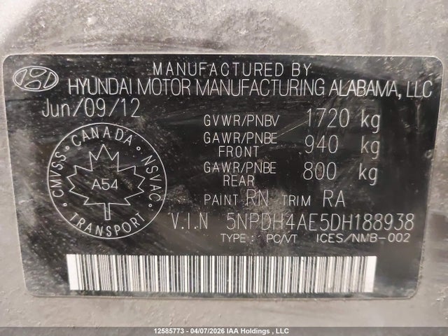 2013 Hyundai Elantra Gl მანქანა იყიდება აუქციონზე, vin: 5NPDH4AE5DH188938, აუქციონის ნომერი: 12585773