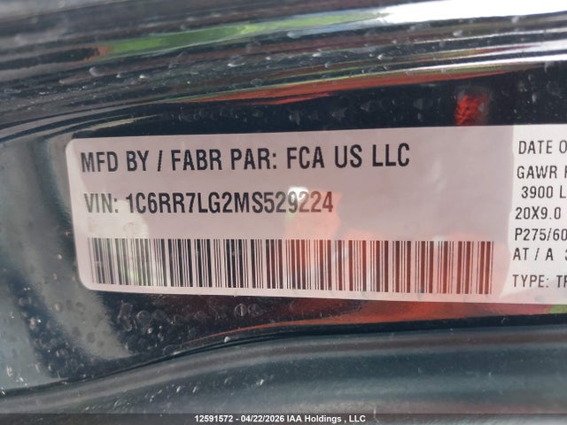 Aukcja sprzedaży 2021 Ram 1500 Classic Slt, vin: 1C6RR7LG2MS529224, numer aukcji: 12591572