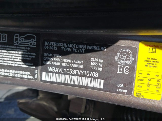 12598650 :رقم المزاد ، WBAVL1C53EVY10708 vin ، 2014 Bmw X1 Xdrive28i مزاد بيع