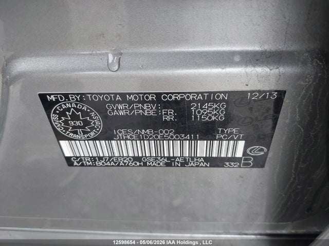 Продаж на аукціоні авто 2014 Lexus Is, vin: JTHCE1D20E5003411, номер лоту: 12598654